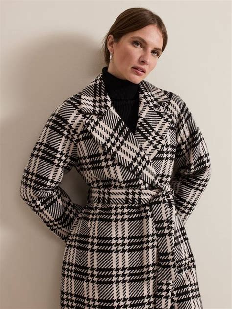 Phase Eight Petite Cassie Check Wool Blend Coat, Black/Ivory